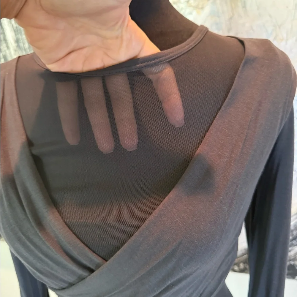 Bailey 44 Charcoal Long Sleeve Fitted Wrap Top - Picture 3 of 4